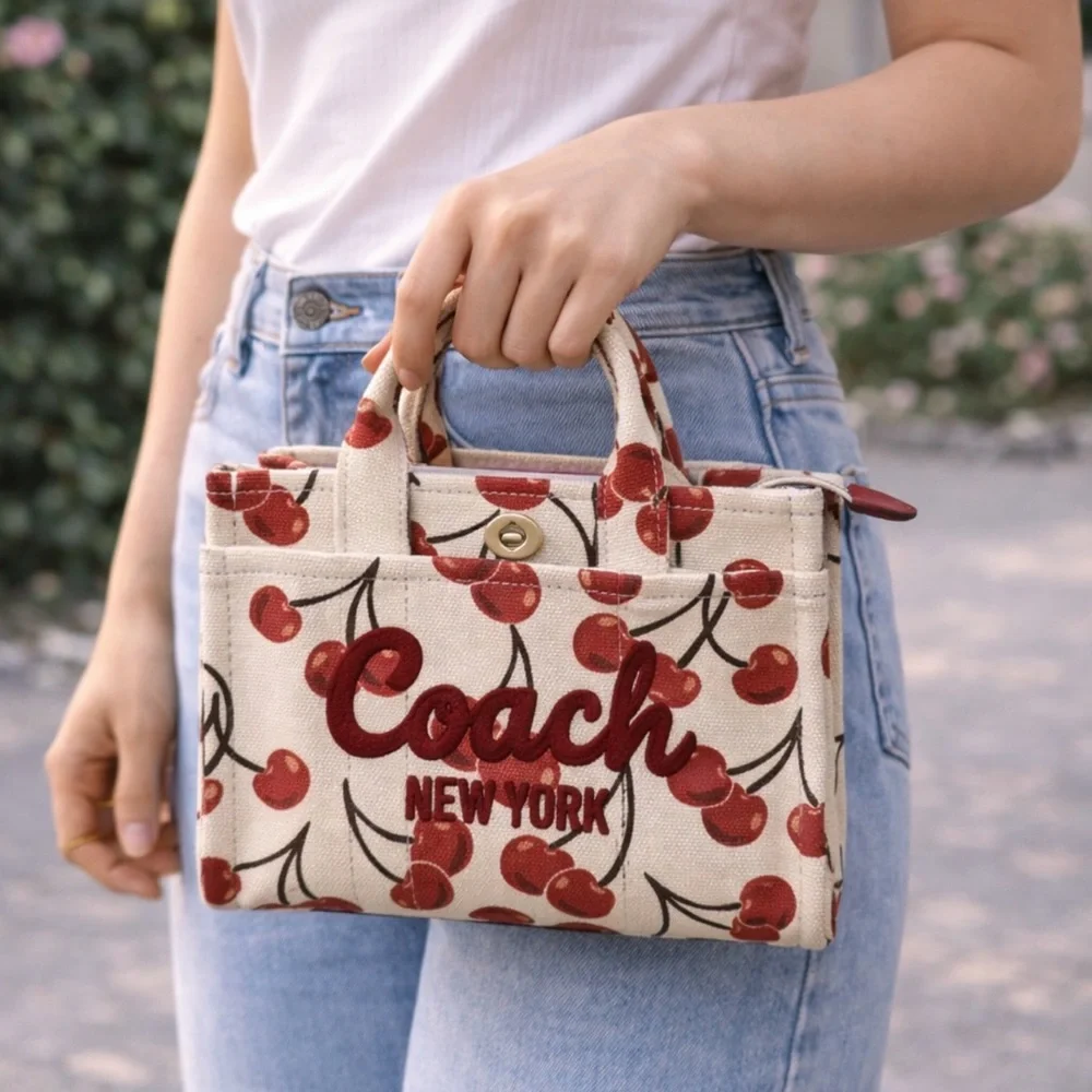 Coach Cherry Canvas Tote in Cream and Red. Xs - Picture 7 of 7